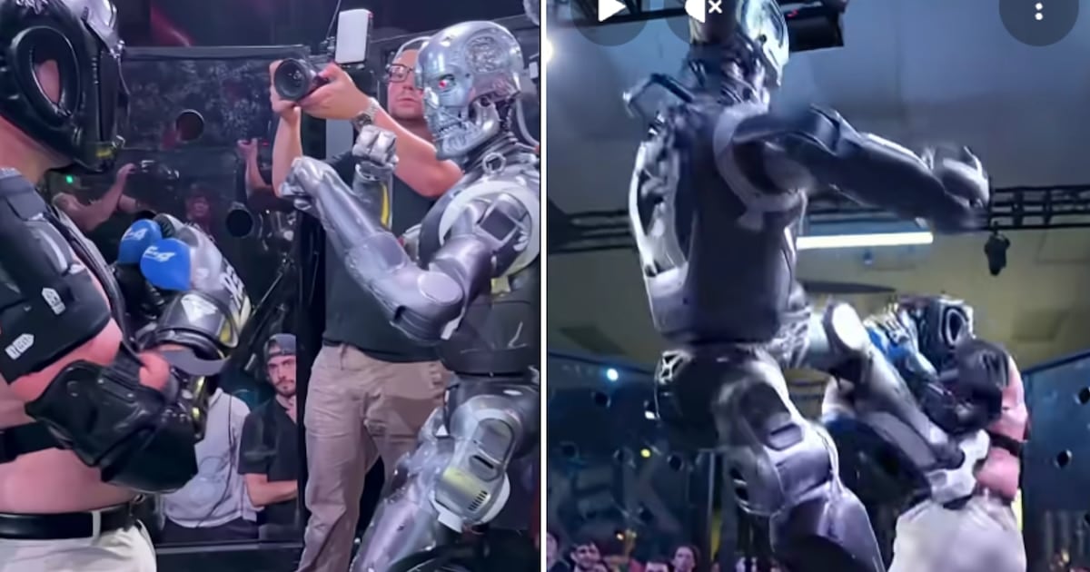 Pegarle a un robot parece fácil hasta que te rompe la mano